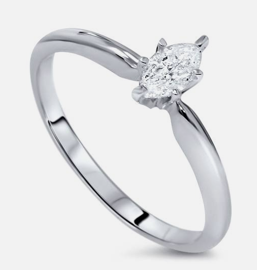 14 Karat White Gold Marquise Cut Diamond Solitaire Ring Weighing .70 Carat  I1-H